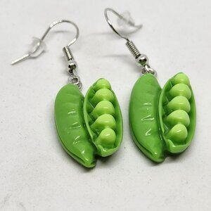 Peapod Vegetable Peas Farmers Market Resin Hook Dangle Earrings